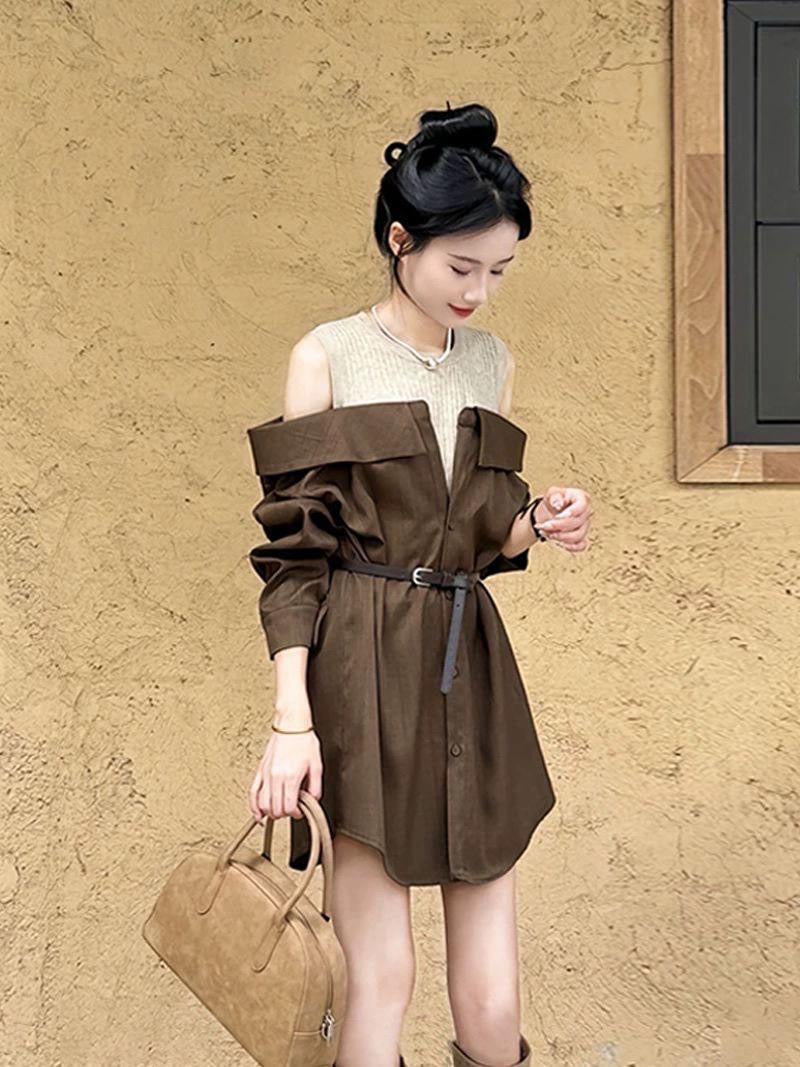 Gangtok knit Shirt dress with belt