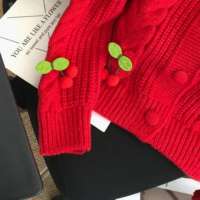 Cozy cherry cable knit cardigan top