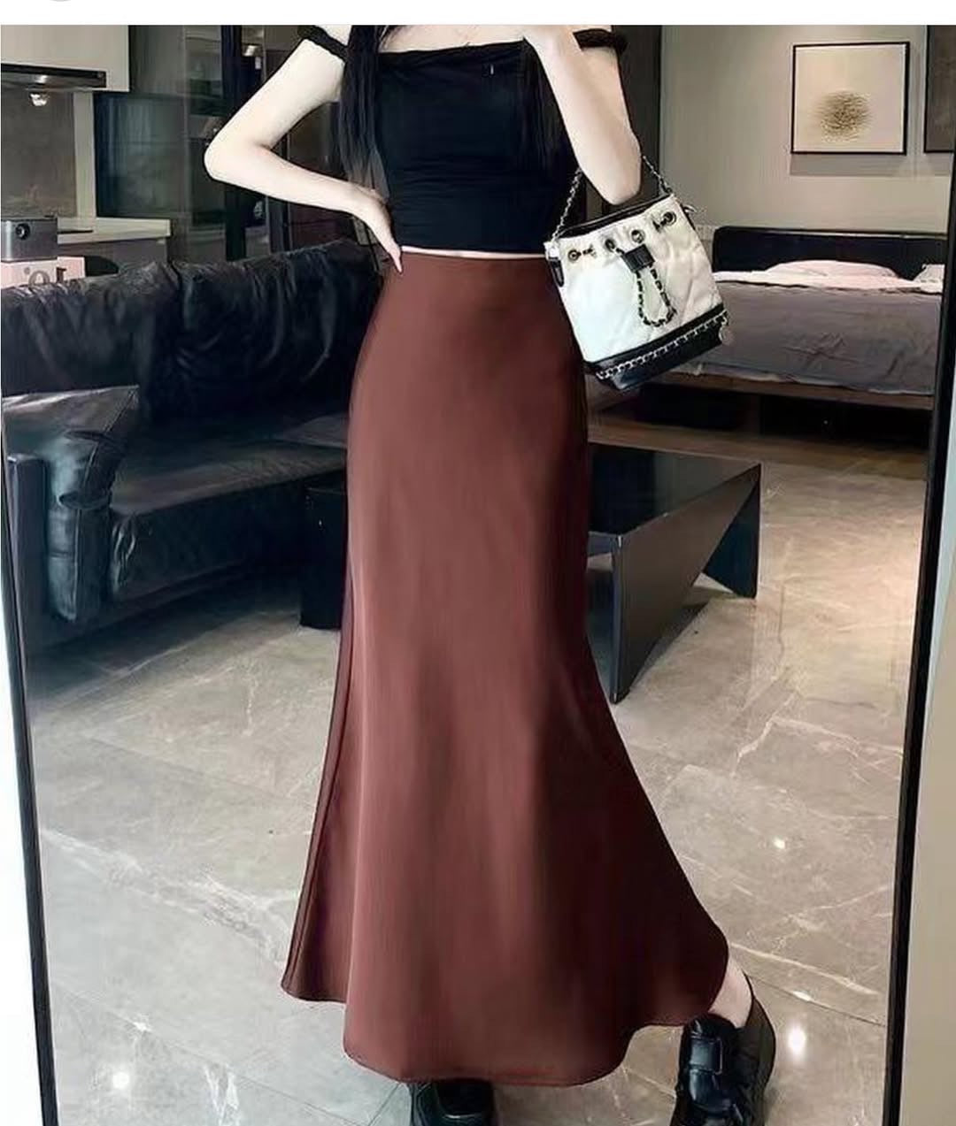 Zen high waist satin silk skirt