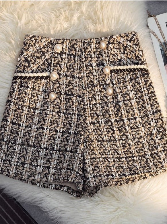 Pistachio tweed high waist shorts