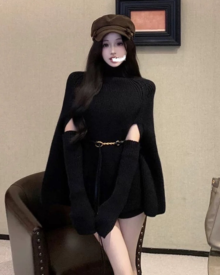 Blabber woollen cape style top with gloves and belt