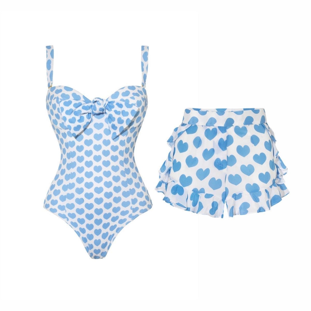 Blue heart swimsuit with shorts