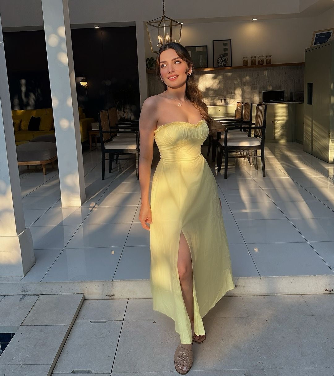 Butter yellow tube dress