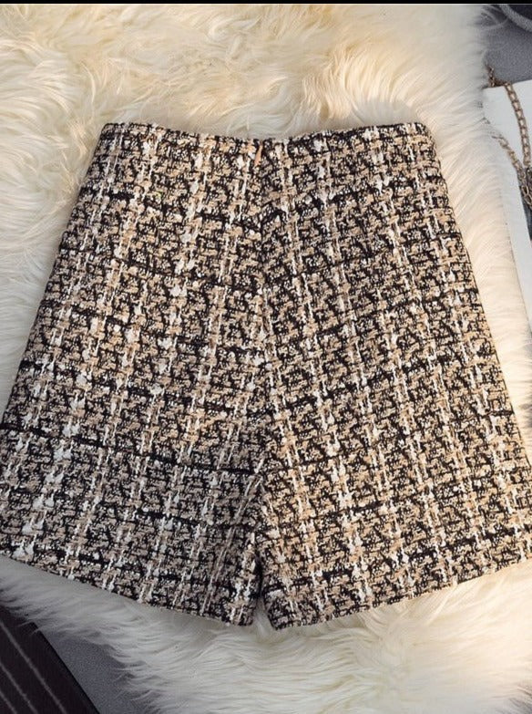 Pistachio tweed high waist shorts