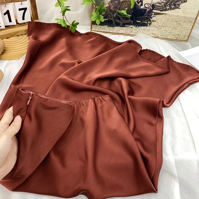 Zen high waist satin silk skirt