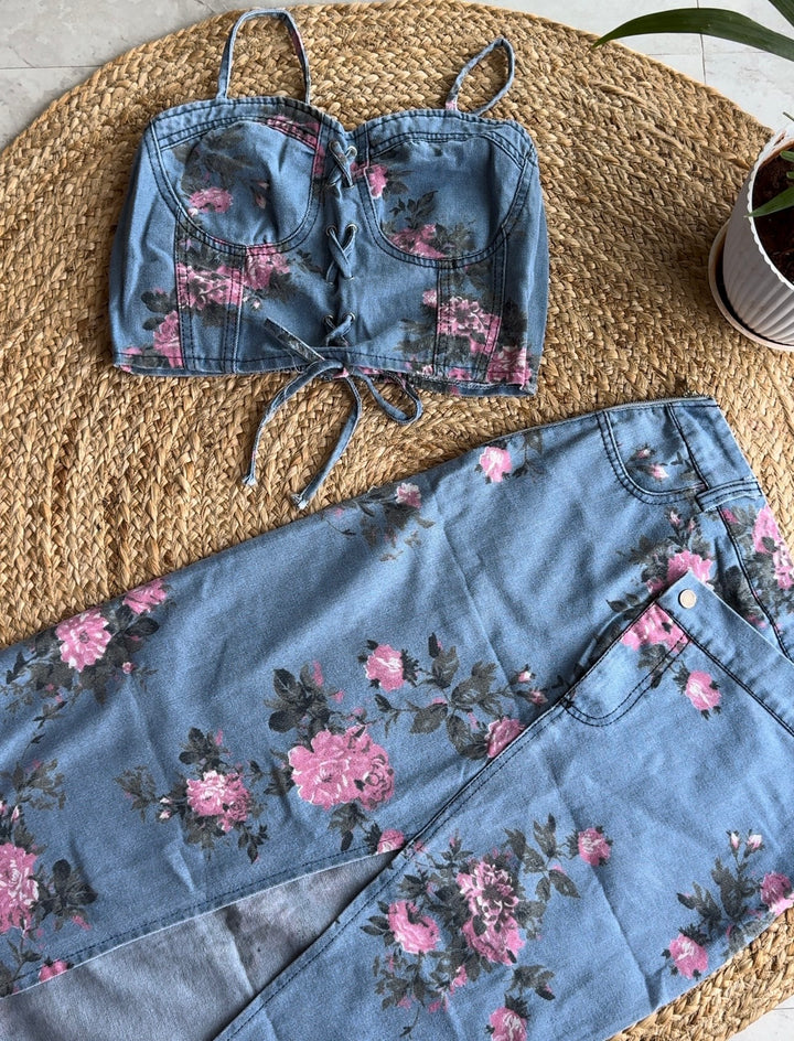 Kelly  floral denim coord set