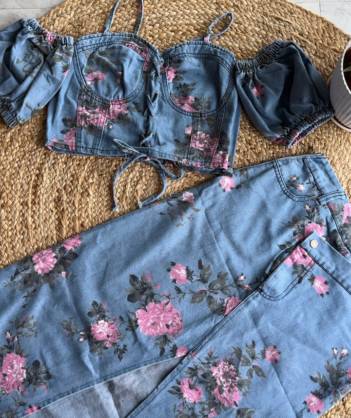 Kelly  floral denim coord set