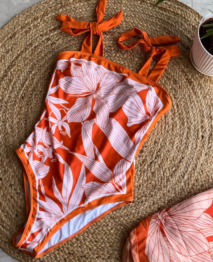 Tangerine swimsuit with sarong