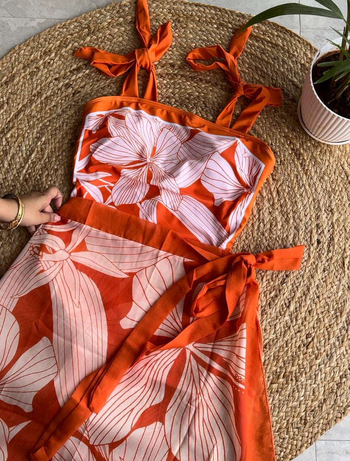 Tangerine swimsuit with sarong